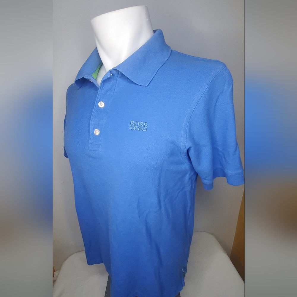 BOSS Hugo Boss size M- Blue Cotton Polo Shirt -collar Neck Shirt Sleeves - Picture 2 of 14